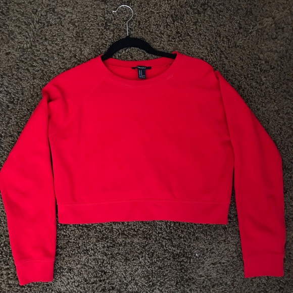 red sweatshirt crop top